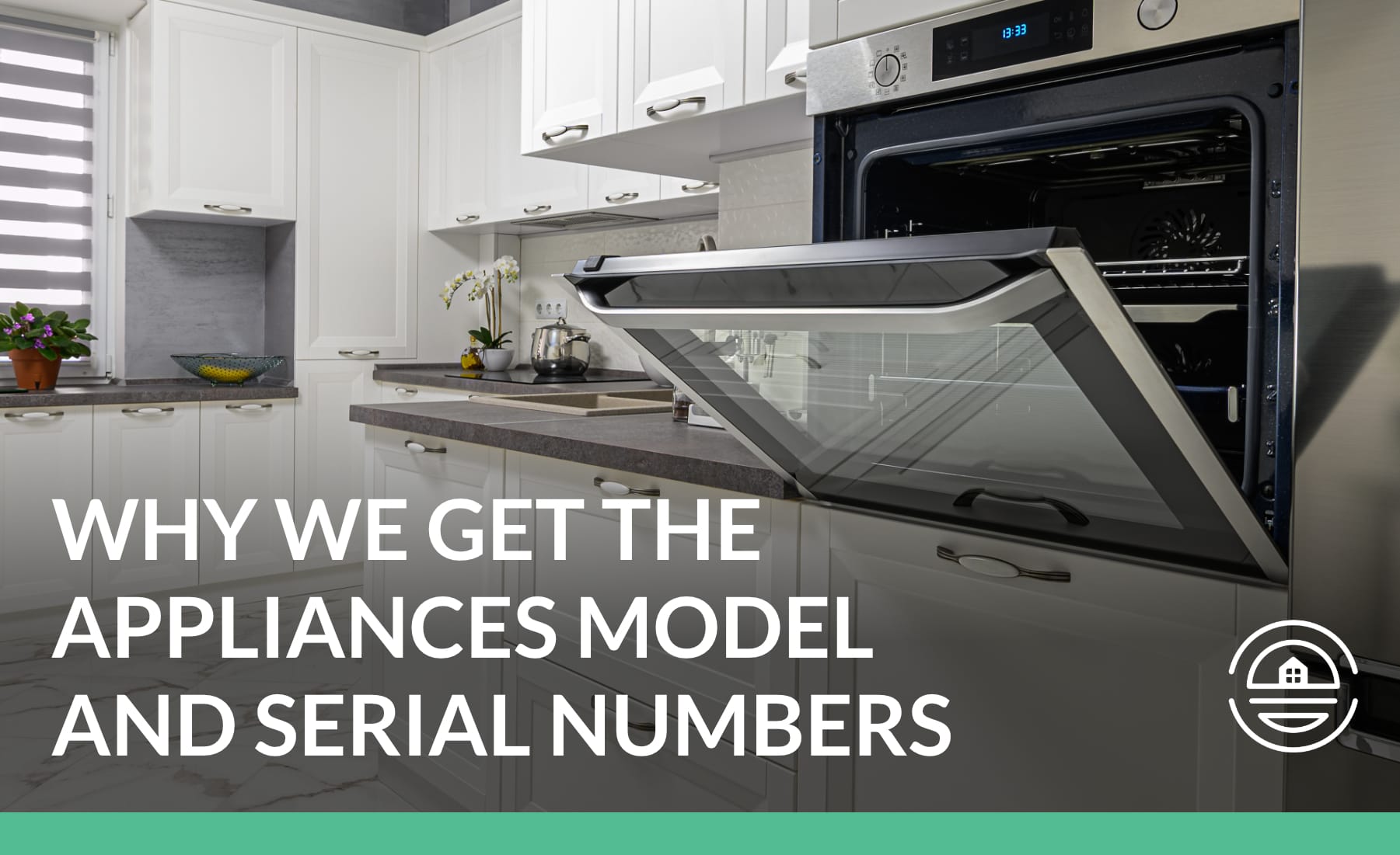 Modern kitchen with open oven door displaying the importance of appliance model and serial numbers for efficient property management.